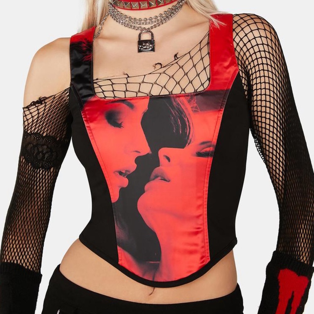 Corset zipper Red and Black Women's Top